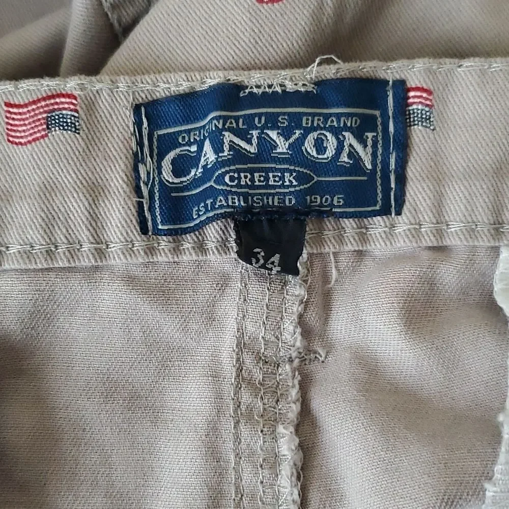 Canyon Creek Men's Khaki Chino Shorts Size 34 All Over American Flag Print